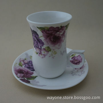 Newly shape new bone China 125cc coffee cup and saucer set, purple decal, ideal gift or promotionNew